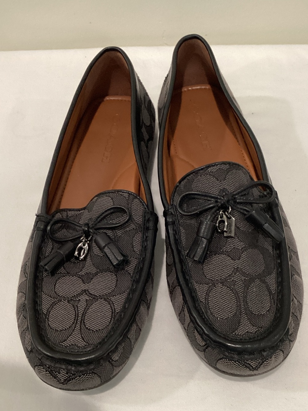 Coach Black & Gray Signature Tassel Loafers